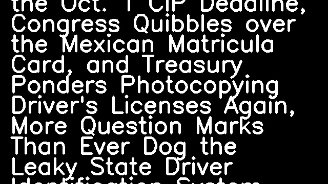 License to Fool? as U.S. Banks Scramble to Meet the Oct. 1 CIP Deadline, Congress Quibbles over the Mexican Matricula Card, and Treasury Ponders Photocopying Driver's Licenses Again, More Question Marks Than Ever Dog the Leaky State Driver Identification System