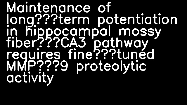 Maintenance of long‐term potentiation in hippocampal mossy fiber—CA3 pathway requires fine‐tuned MMP‐9 proteolytic activity