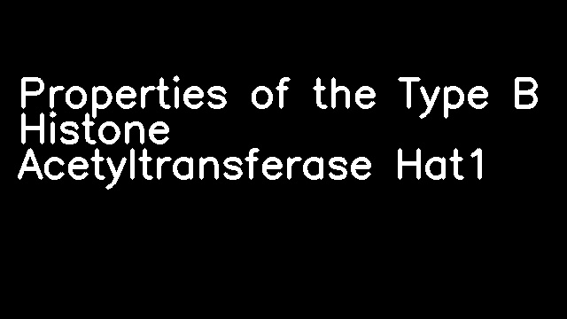 Properties of the Type B Histone Acetyltransferase Hat1